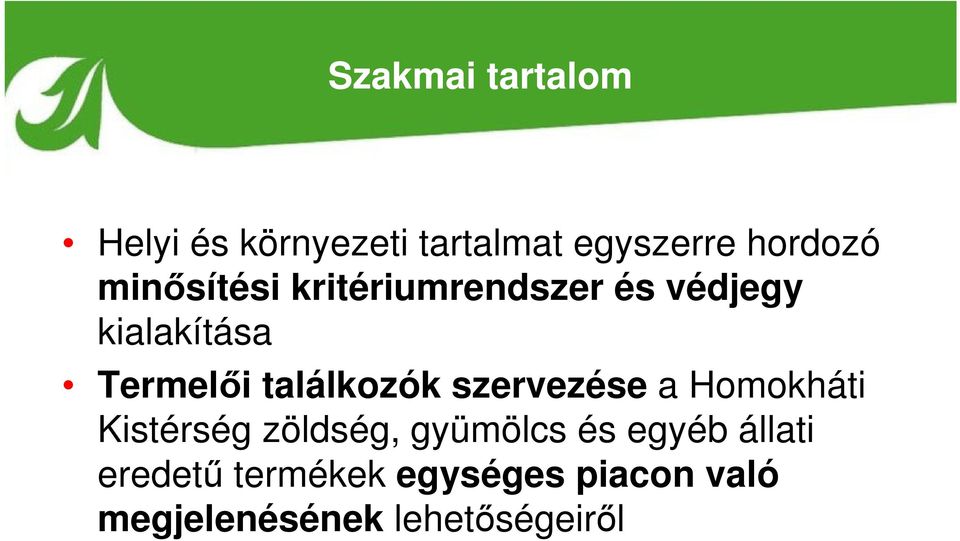 találkozók szervezése a Homokháti Kistérség zöldség, gyümölcs és