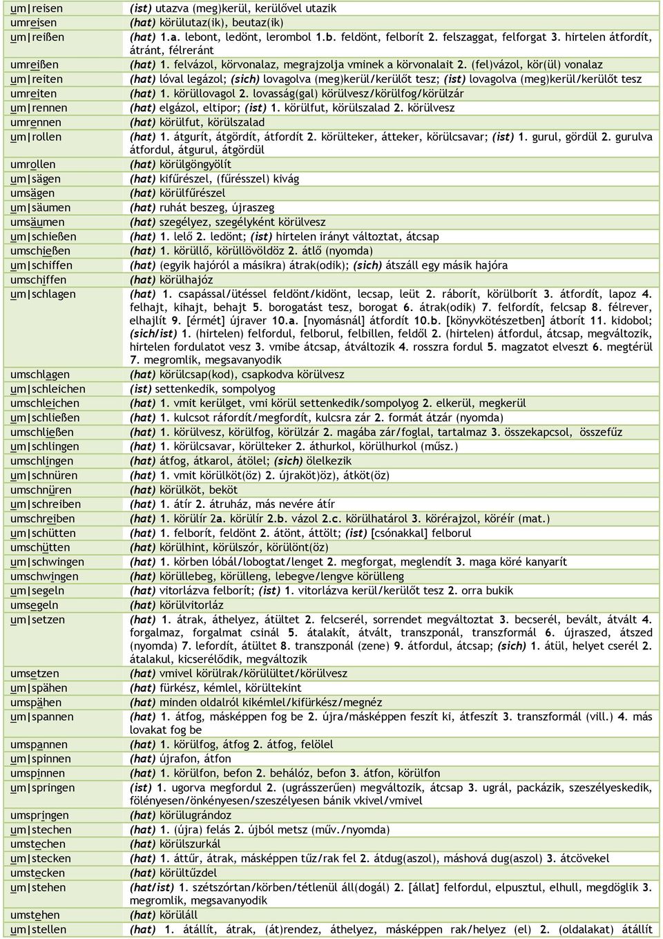 (fel)vázol, kör(ül) vonalaz um reiten (hat) lóval legázol; (sich) lovagolva (meg)kerül/kerülıt tesz; (ist) lovagolva (meg)kerül/kerülıt tesz umreiten (hat) 1. körüllovagol 2.