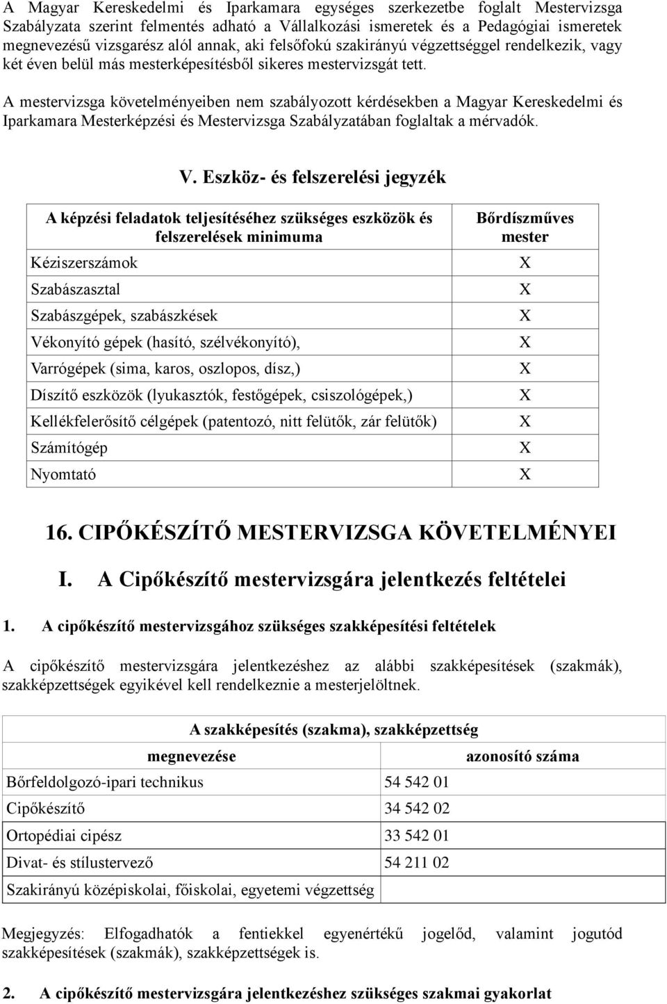 A mestervizsga követelményeiben nem szabályozott kérdésekben a Magyar Kereskedelmi és Iparkamara Mesterképzési és Mestervizsga Szabályzatában foglaltak a mérvadók. V.