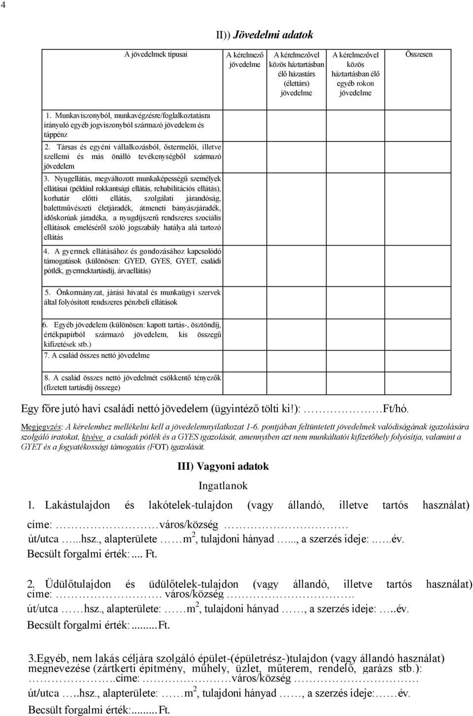 2. Társas és egyéni vállalkozásból, őstermelői, illetve szellemi és más önálló tevékenységből származó jövedelem 3.