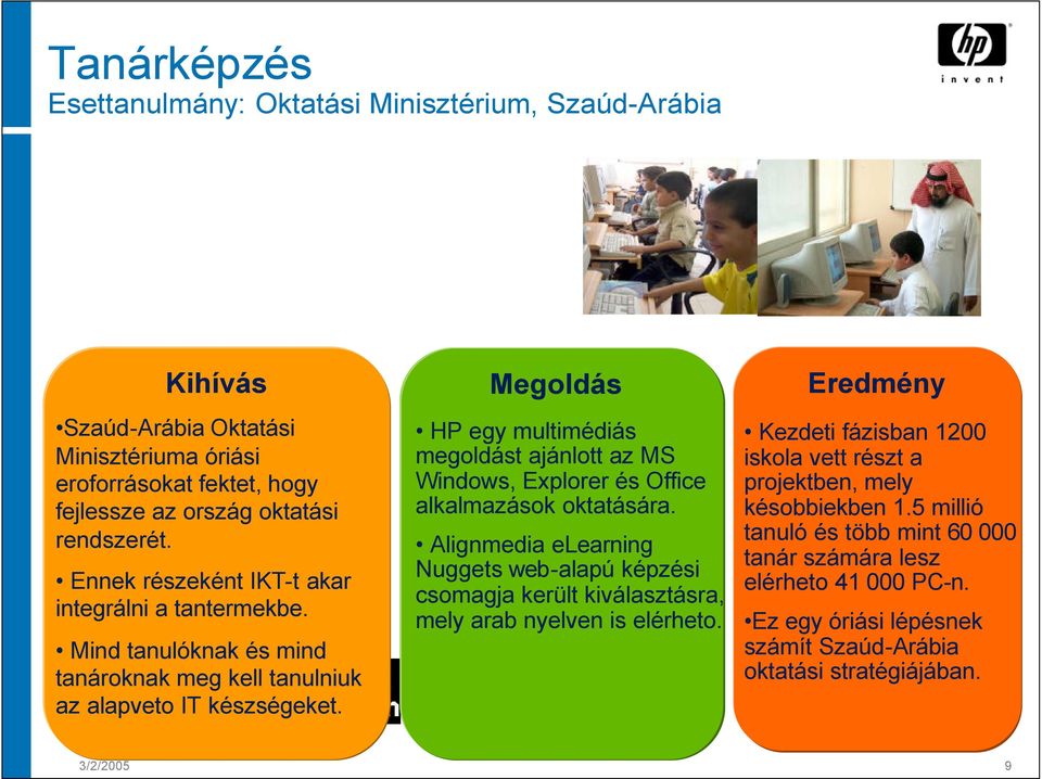 Megoldás HP egy multimédiás megoldást ajánlott az MS Windows, Explorer és Office alkalmazások oktatására.