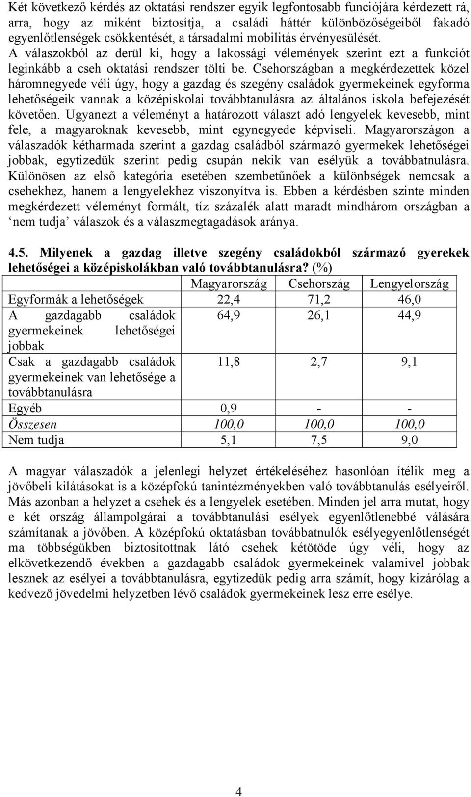 Csehországban a megkérdezettek közel háromnegyede véli úgy, hogy a gazdag és szegény családok gyermekeinek egyforma lehetőségeik vannak a középiskolai továbbtanulásra az általános iskola befejezését