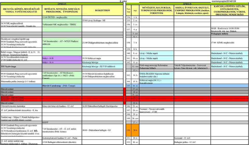 sz Vallástanári MK megbeszélés - TIREK 136. 3. cs 7:40 Istentisztelet. - AT - MTGY Padközi adakozás 9.