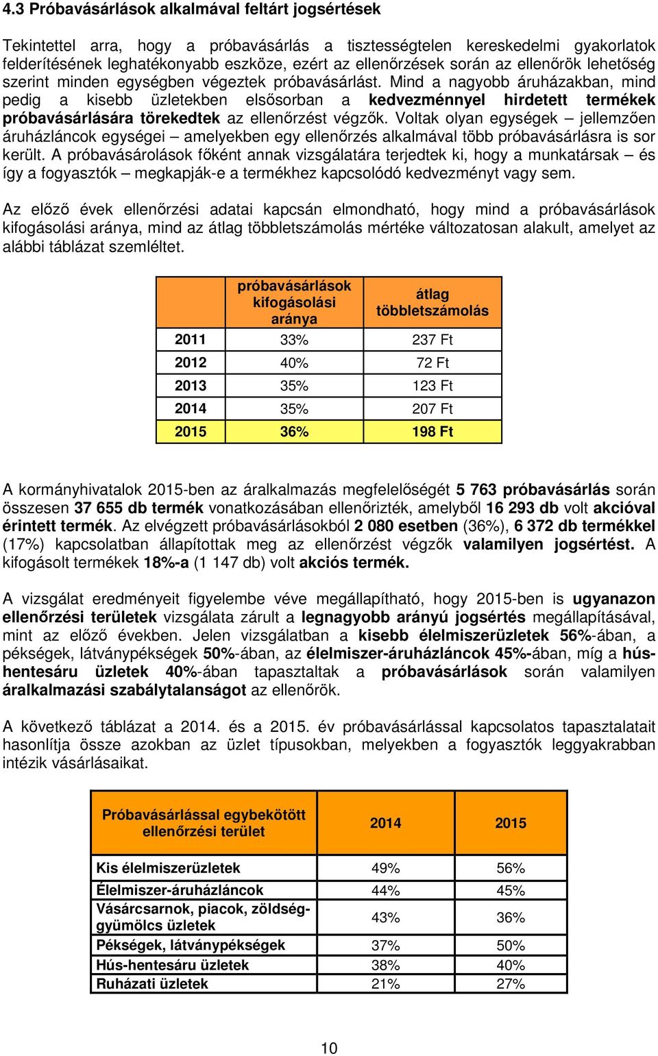 Mind a nagyobb áruházakban, mind pedig a kisebb üzletekben elsősorban a kedvezménnyel hirdetett termékek próbavásárlására törekedtek az ellenőrzést végzők.