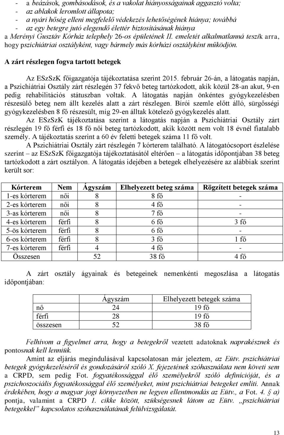 emeletét alkalmatlanná teszik arra, hogy pszichiátriai osztályként, vagy bármely más kórházi osztályként működjön.