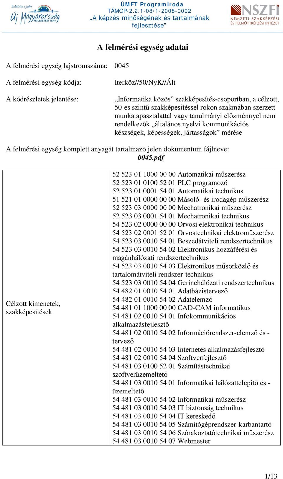 egység komplett anyagát tartalmazó jelen dokumentum fájlneve: 0045.