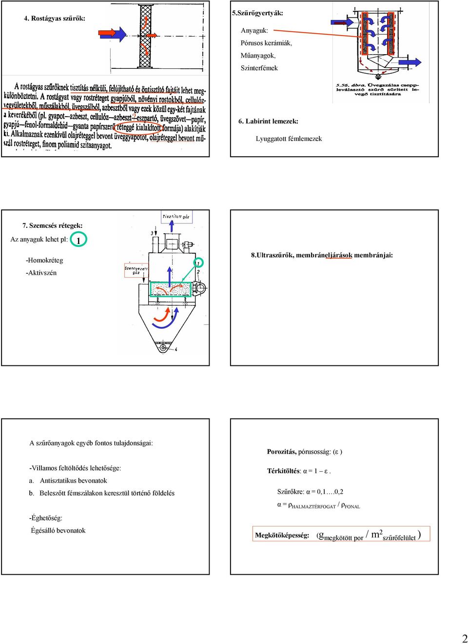 Utraszűrők, membránejárások membránjai: A szűrőanyagok egyéb fontos tuajonságai: -Viamos fetötőés ehetősége: a. Antisztatikus beonatok b.