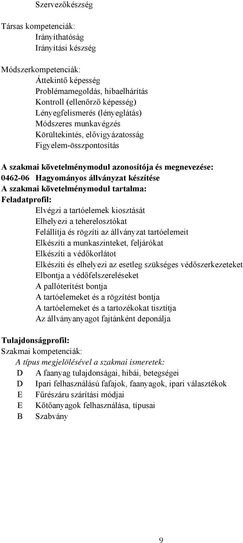 követelménymodul tartalma: Feladatprofil: Elvégzi a tartóelemek kiosztását Elhelyezi a teherelosztókat Felállítja és rögzíti az állványzat tartóelemeit Elkészíti a munkaszinteket, feljárókat