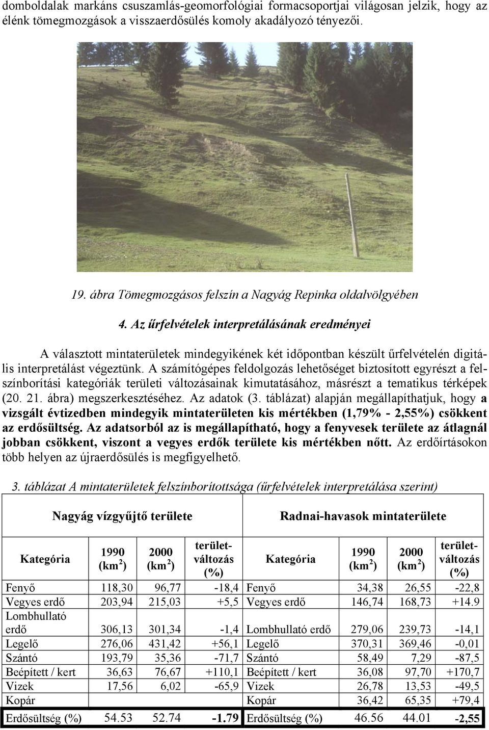 Az űrfelvételek interpretálásának eredményei A választott mintaterületek mindegyikének két időpontban készült űrfelvételén digitális interpretálást végeztünk.