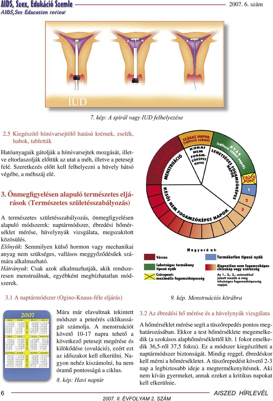 Önmegfigyelésen alapuló természetes eljárások (Természetes születésszabályozás) A természetes születésszabályozás, önmegfigyelésen alapuló módszerek: naptármódszer, ébredési hőmérséklet mérése,