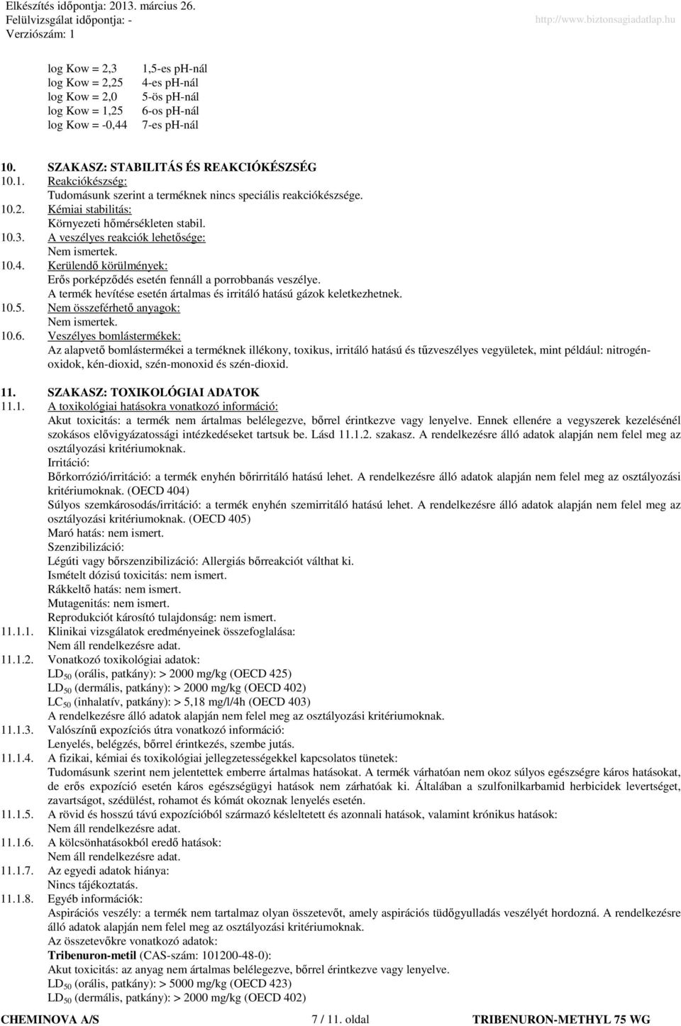 A termék hevítése esetén ártalmas és irritáló hatású gázok keletkezhetnek. 10.5. Nem összeférhetı anyagok: Nem ismertek. 10.6.