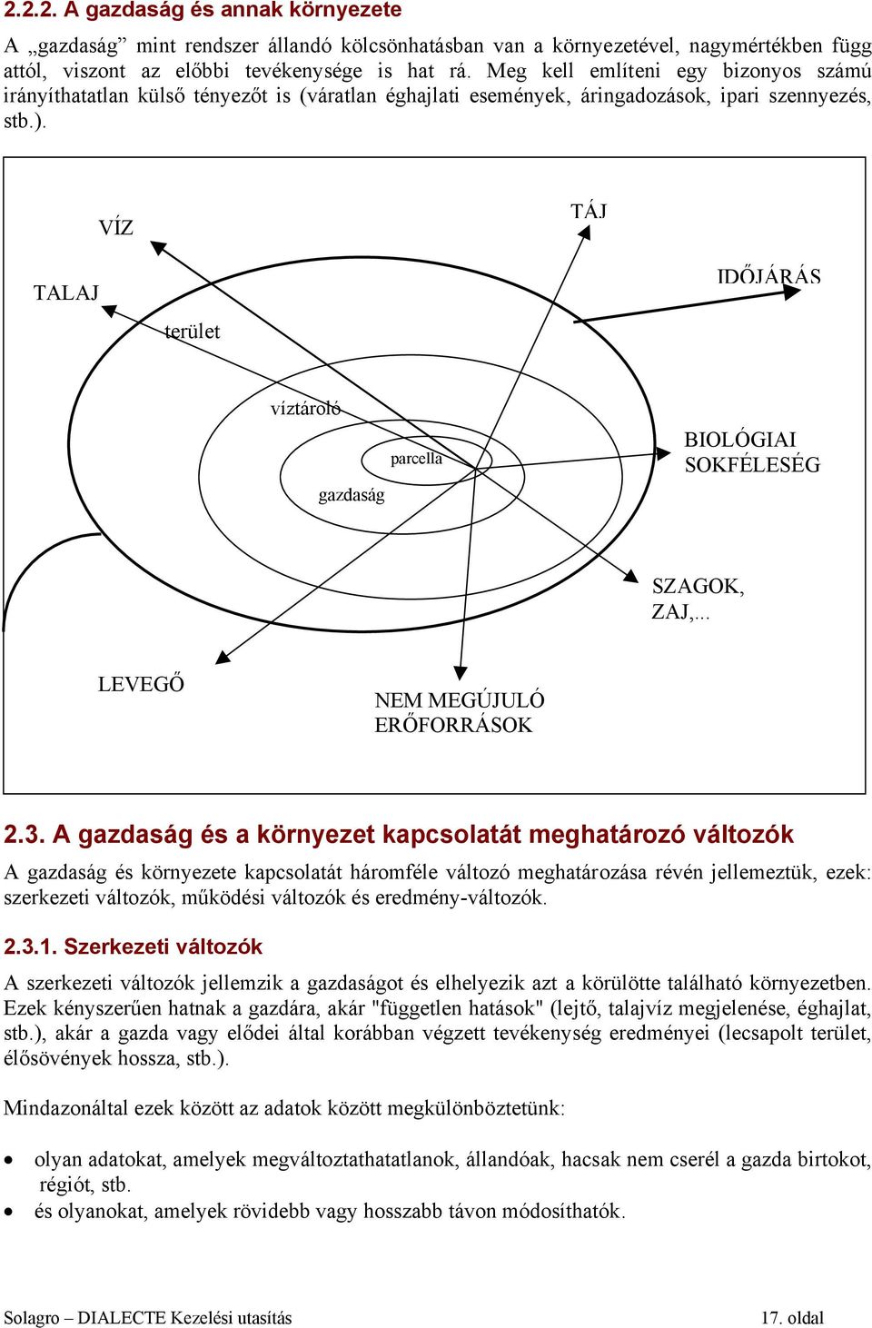 VÍZ TÁJ TALAJ terület IDŐJÁRÁS víztároló gazdaság parcella BIOLÓGIAI SOKFÉLESÉG SZAGOK, ZAJ,... LEVEGŐ NEM MEGÚJULÓ ERŐFORRÁSOK 2.3.