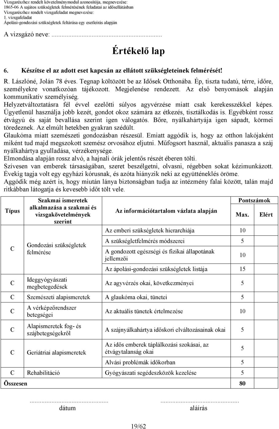 Helyzetváltoztatásra fél évvel ezelıtti súlyos agyvérzése miatt csak kerekesszékkel képes. Ügyetlenül használja jobb kezét, gondot okoz számára az étkezés, tisztálkodás is.