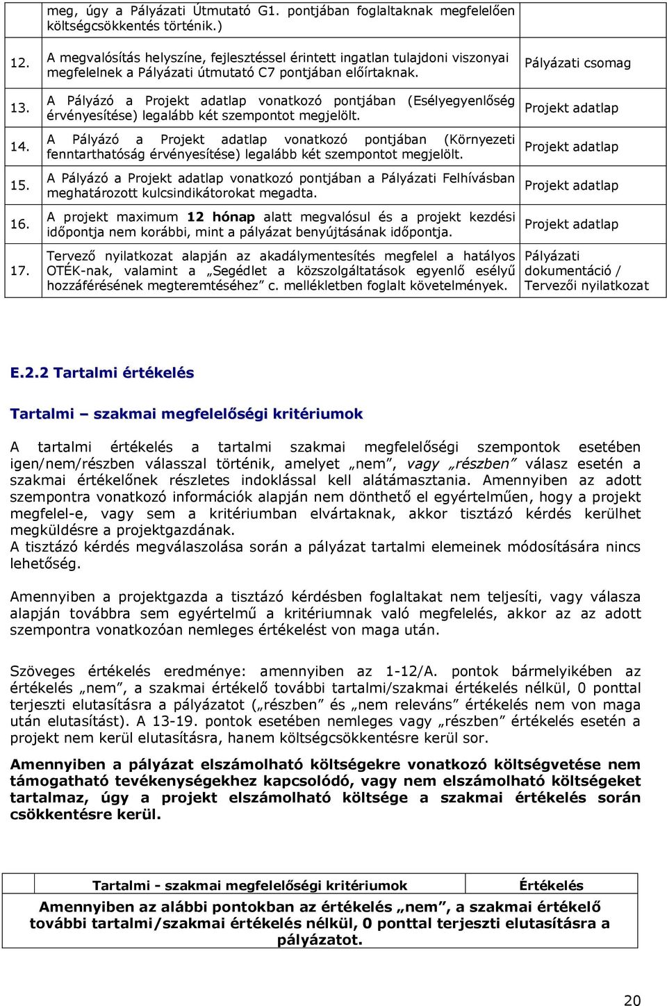 A Pályázó a Projekt adatlap vonatkozó pontjában (Esélyegyenlőség érvényesítése) legalább két szempontot megjelölt.