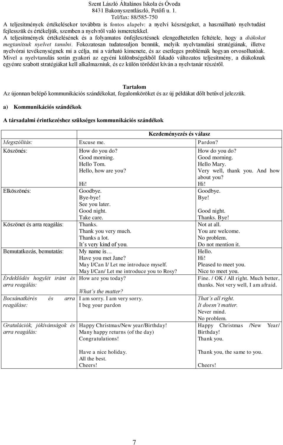 Fokozatosan tudatosuljon bennük, melyik nyelvtanulási stratégiának, illetve nyelvórai tevékenységnek mi a célja, mi a várható kimenete, és az esetleges problémák hogyan orvosolhatóak.