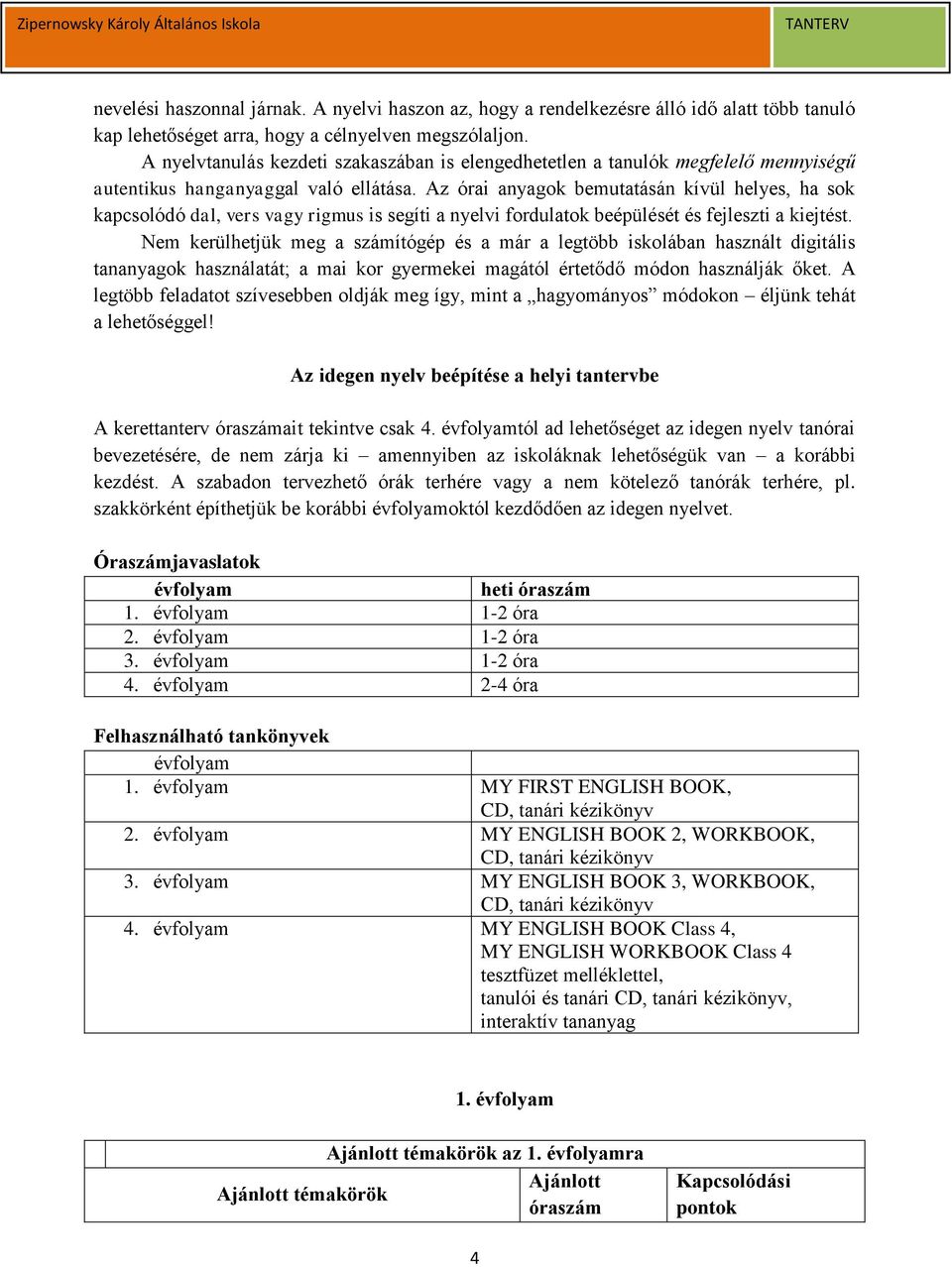 Az órai anyagok bemutatásán kívül helyes, ha sok kapcsolódó dal, vers vagy rigmus is segíti a nyelvi fordulatok beépülését és fejleszti a kiejtést.