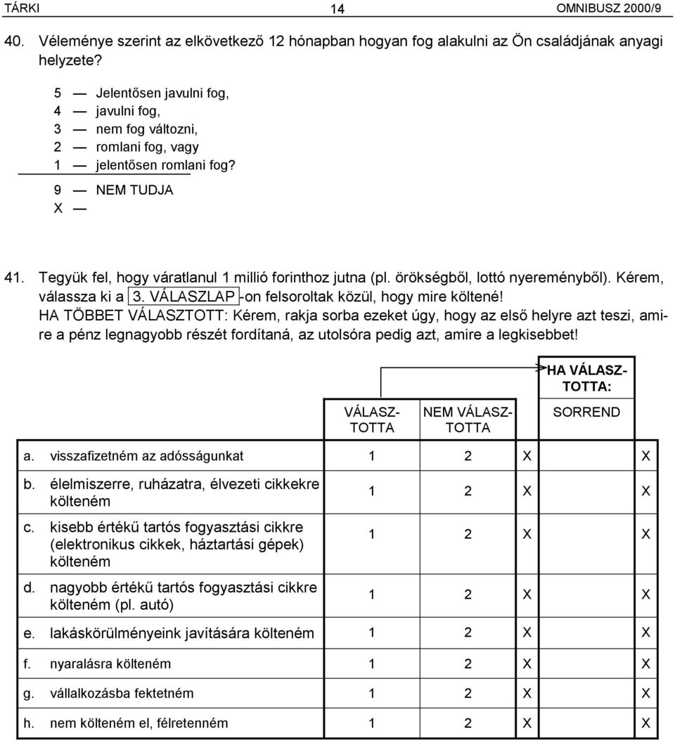 örökségből, lottó nyereményből). Kérem, válassza ki a 3. VÁLASZLAP -on felsoroltak közül, hogy mire költené!