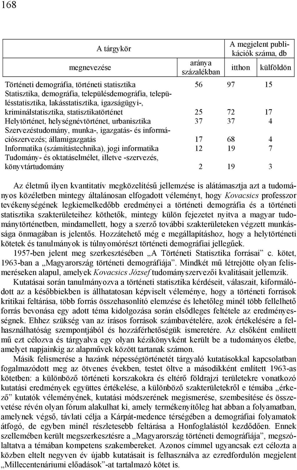 információszervezés; államigazgatás 17 68 4 Informatika (számítástechnika), jogi informatika 12 19 7 Tudomány- és oktatáselmélet, illetve -szervezés, könyvtártudomány 2 19 3 külföldön Az életmű ilyen