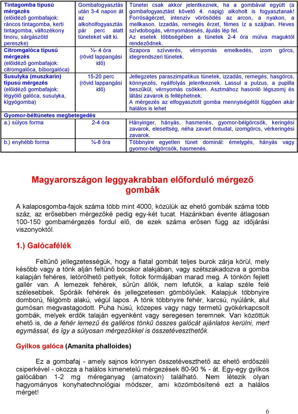 ½- 4 óra 15-20 perc Tünetei csak akkor jelentkeznek, ha a gombával együtt (a gombafogyasztást követı 4. napig) alkoholt is fogyasztanak!