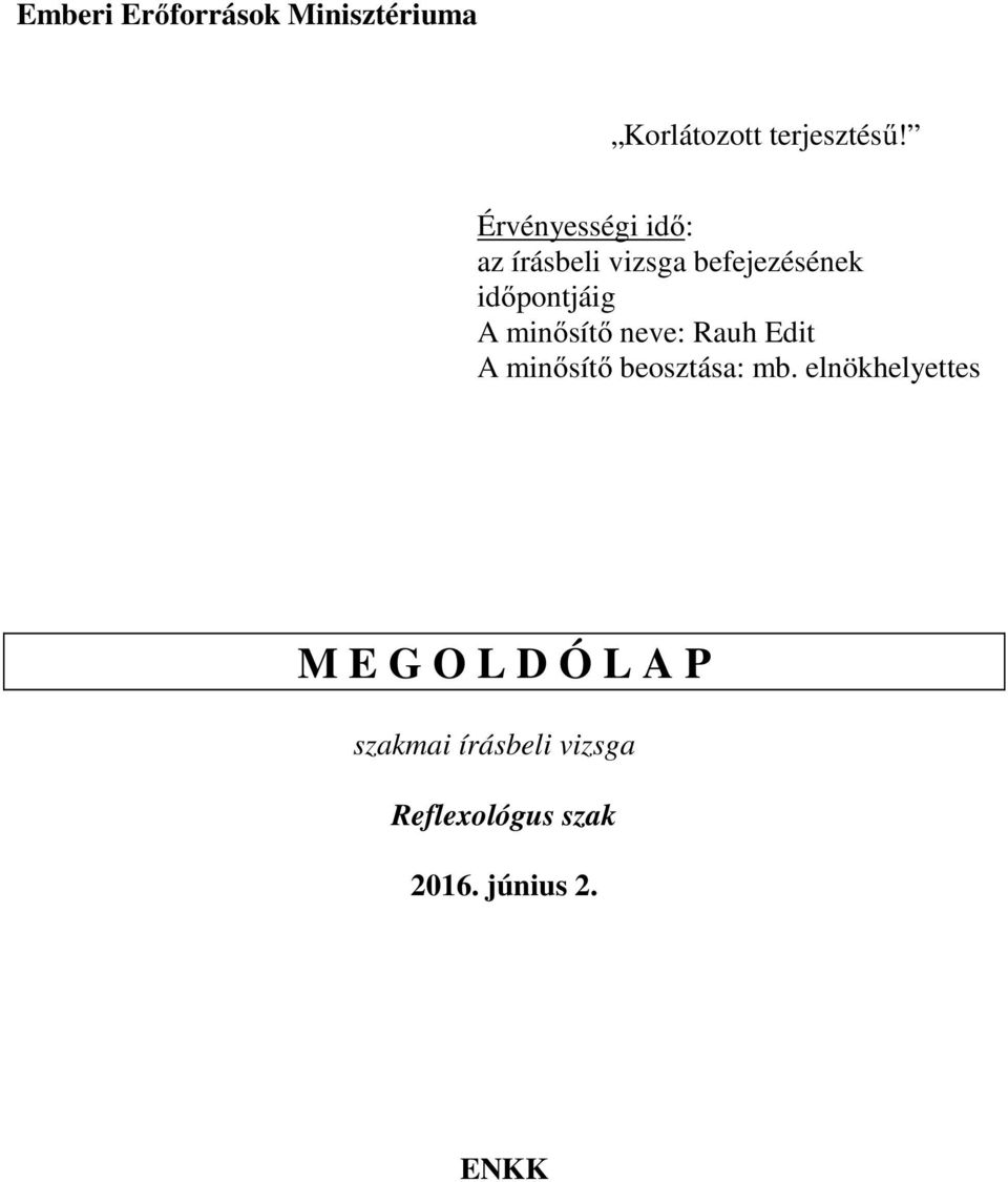 Rauh Edit A minősítő beosztása: mb.