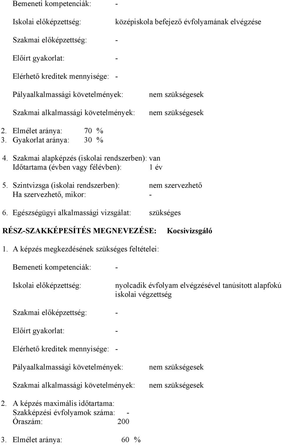 Szakmai alapképzés (iskolai rendszerben): van Időtartama (évben vagy félévben): 1 év 5. Szintvizsga (iskolai rendszerben): nem szervezhető Ha szervezhető, mikor: - 6.