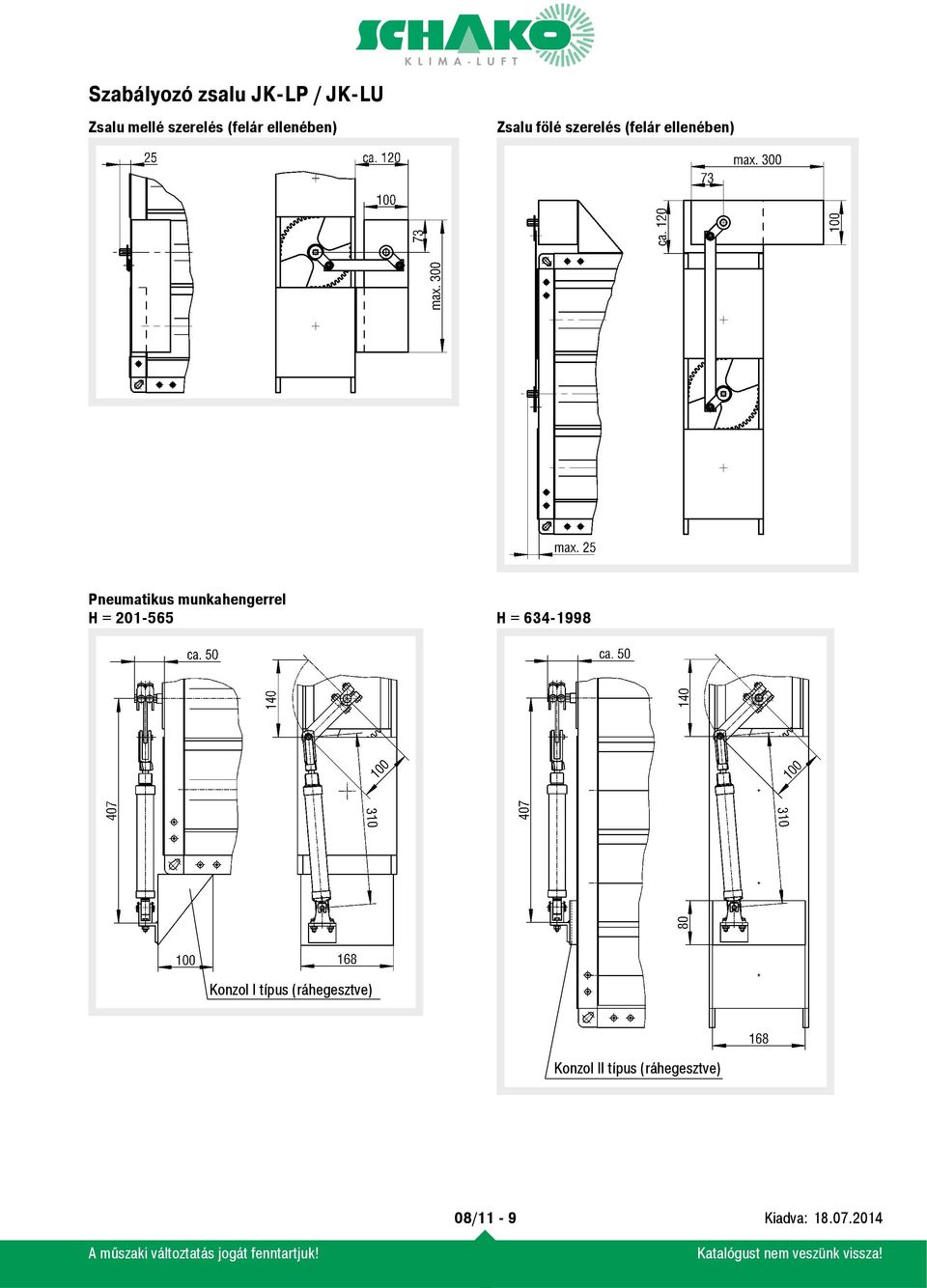 munkahengerrel H = 201-565 H = 634-1998 Konzol I