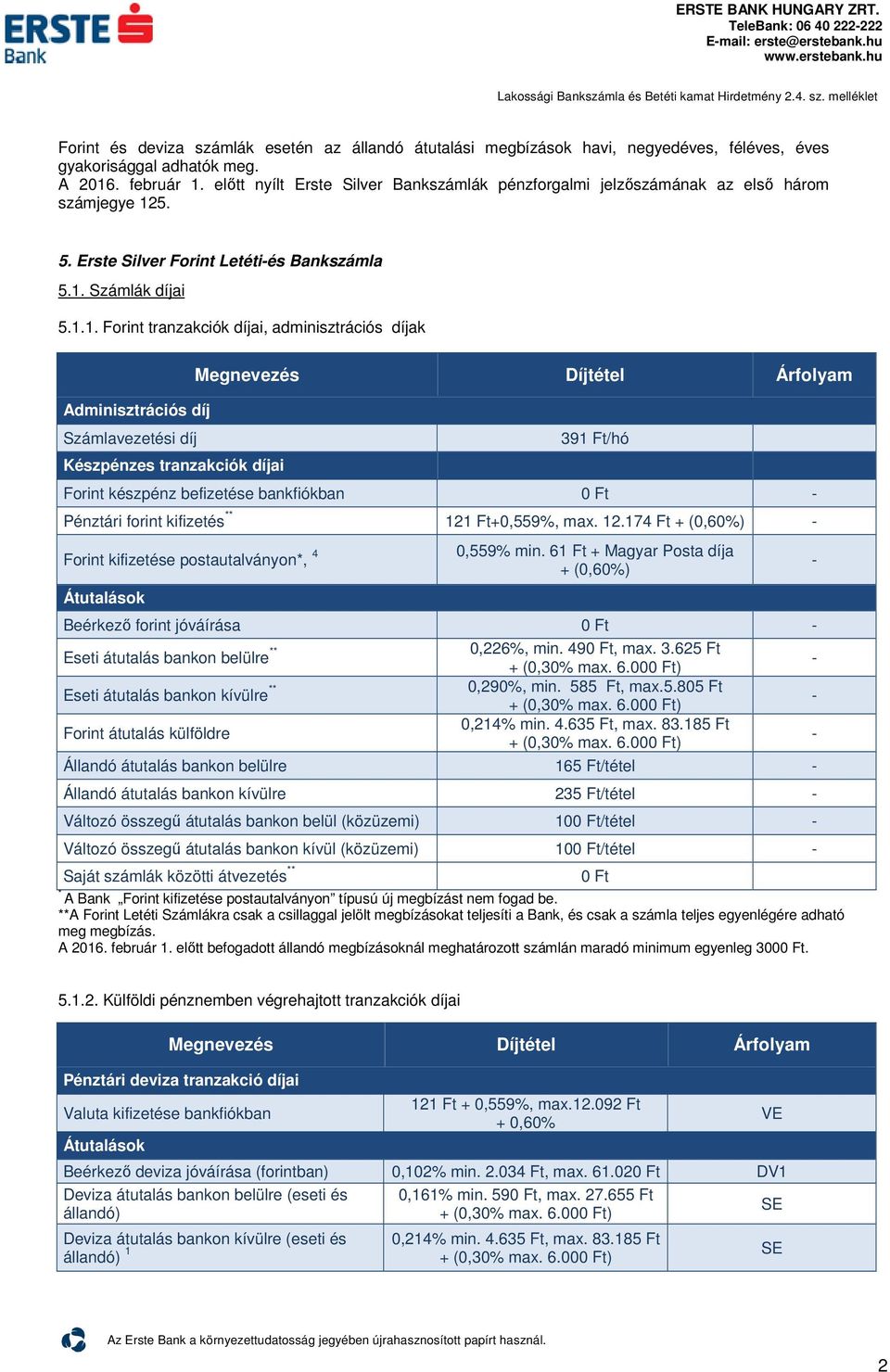 5. 5. Erste Silver Forint Letétiés Bankszámla 5.1.