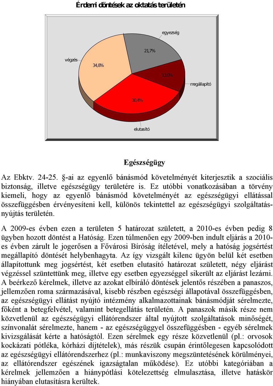 Ez utóbbi vonatkozásában a törvény kiemeli, hogy az egyenlő bánásmód követelményét az egészségügyi ellátással összefüggésben érvényesíteni kell, különös tekintettel az egészségügyi