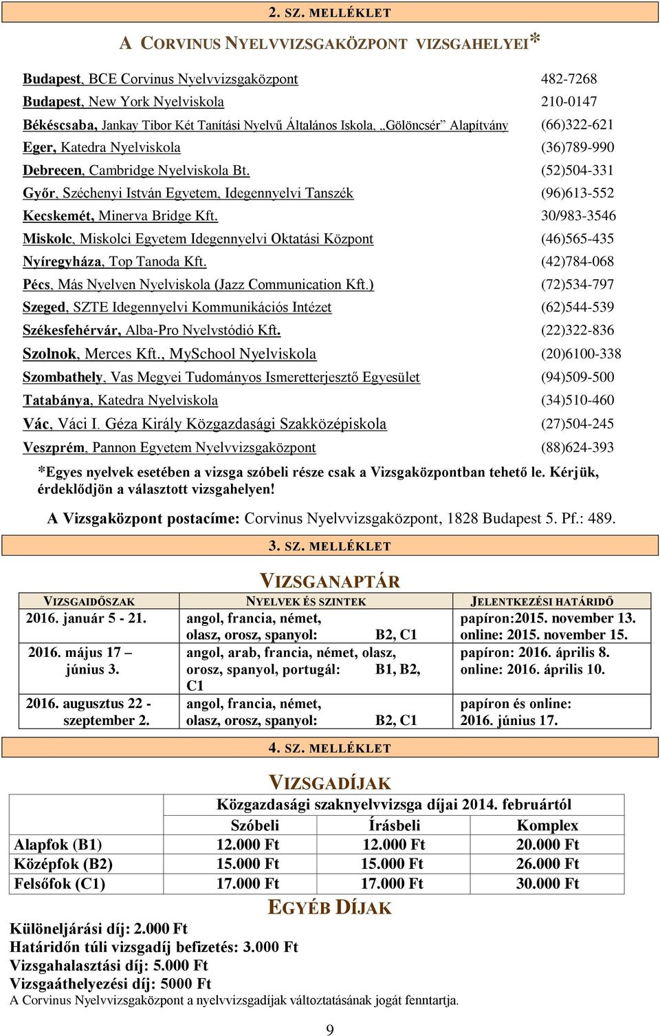 Iskola, Gölöncsér Alapítvány (66)322-621 Eger, Katedra Nyelviskola (36)789-990 Debrecen, Cambridge Nyelviskola Bt.