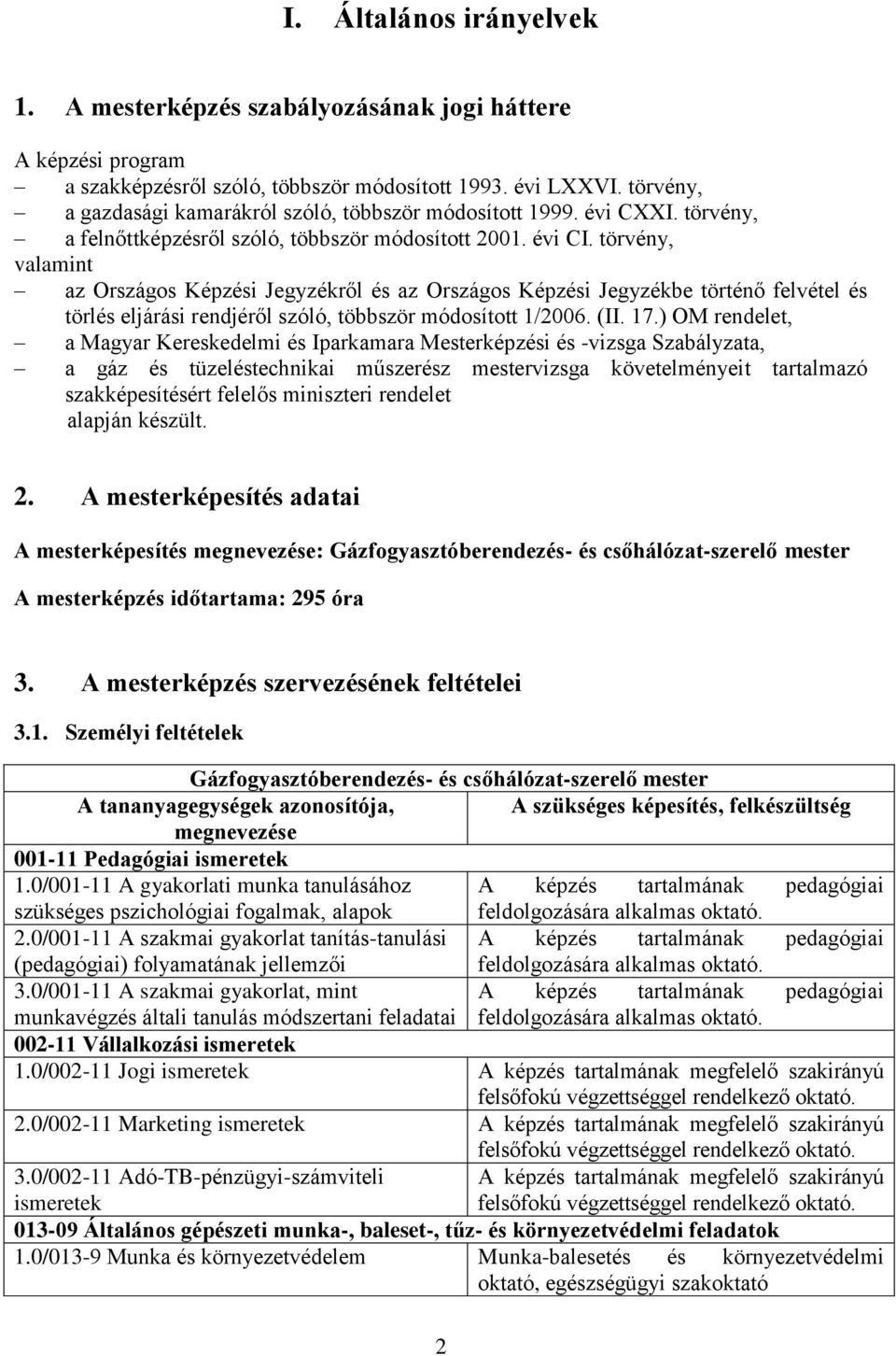 törvény, valamint az Országos Képzési Jegyzékről és az Országos Képzési Jegyzékbe történő felvétel és törlés eljárási rendjéről szóló, többször módosított 1/2006. (II. 17.