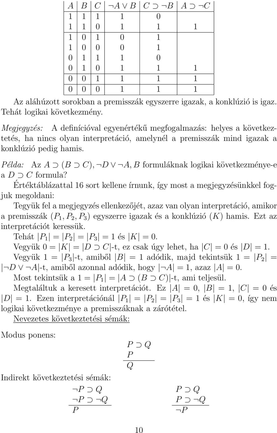 Példa: Az A (B C), D A, B formuláknak logikai következménye-e a D C formula?