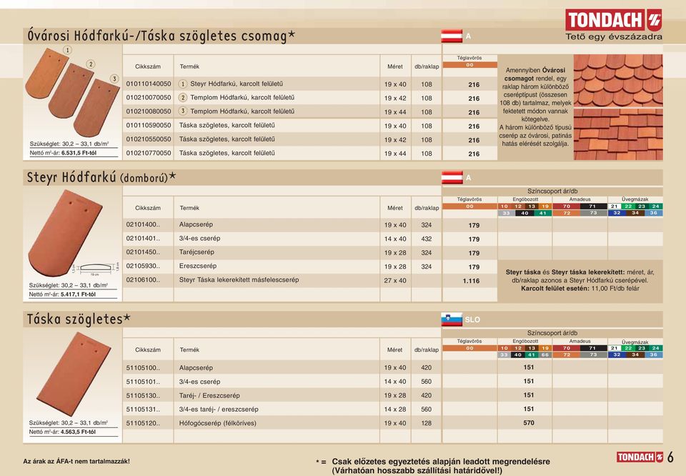 szögletes, karcolt felületû Táska szögletes, karcolt felületû 9 x 0 9 x 9 x 9 x 0 9 x 9 x 0 0 0 0 0 0 00 mennyiben Óvárosi csomagot rendel, egy raklap három különbözœ cseréptípust (összesen 0 db)