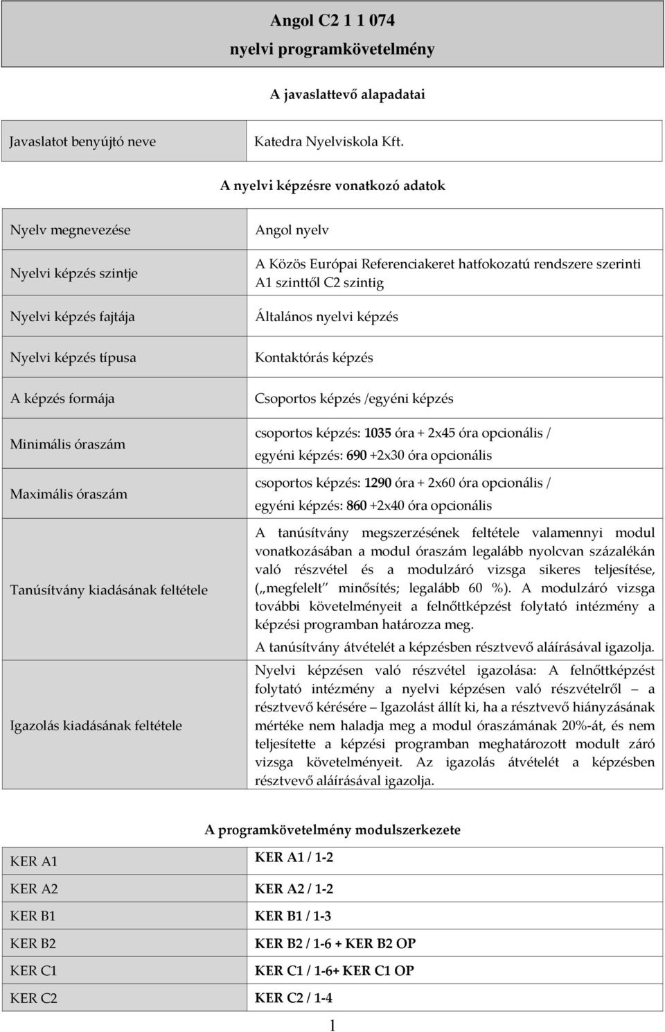 Általános nyelvi képzés Nyelvi képzés típusa Kontaktórás képzés A képzés formája Minimális óraszám Maximális óraszám Tanúsítvány kiadásának feltétele Igazolás kiadásának feltétele Csoportos képzés