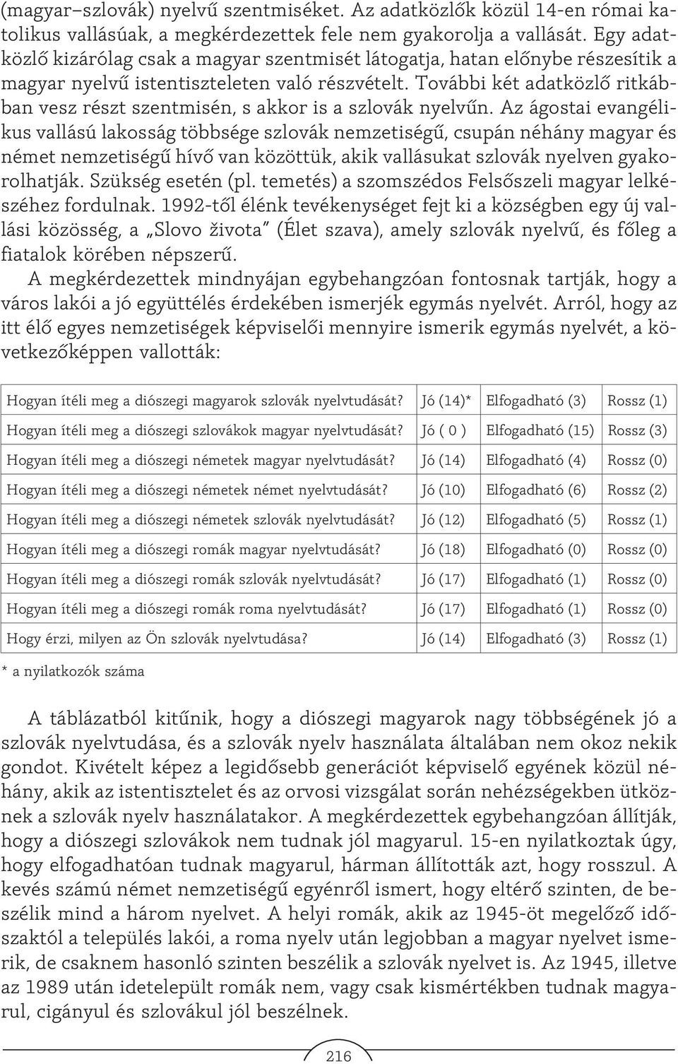 További két adatközlõ ritkábban vesz részt szentmisén, s akkor is a szlovák nyelvûn.