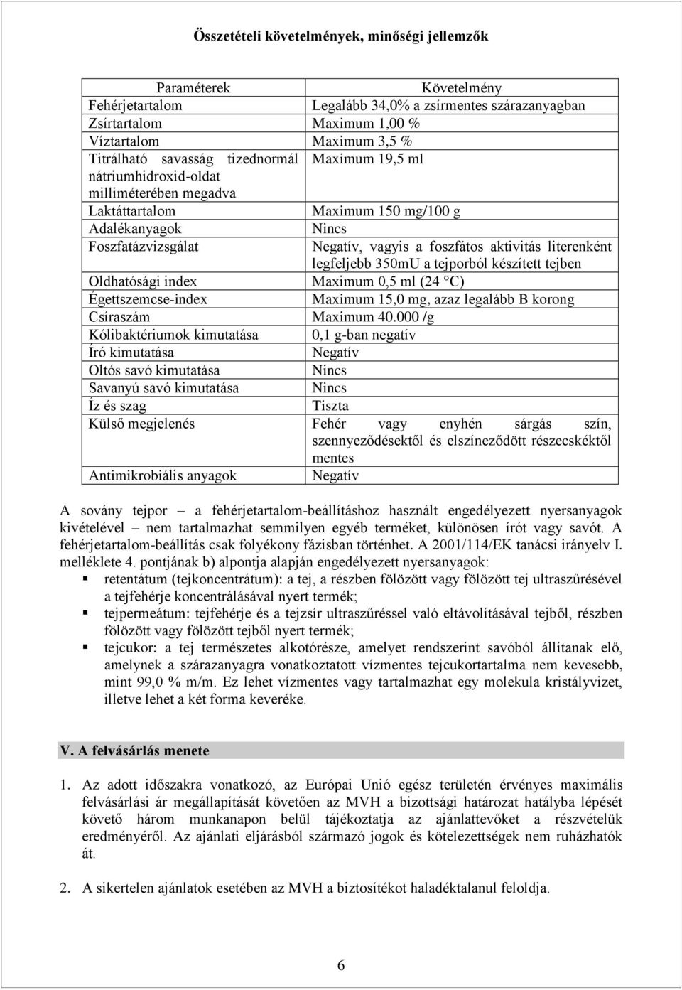 literenként legfeljebb 350mU a tejporból készített tejben Oldhatósági index Maximum 0,5 ml (24 C) Égettszemcse-index Maximum 15,0 mg, azaz legalább B korong Csíraszám Maximum 40.