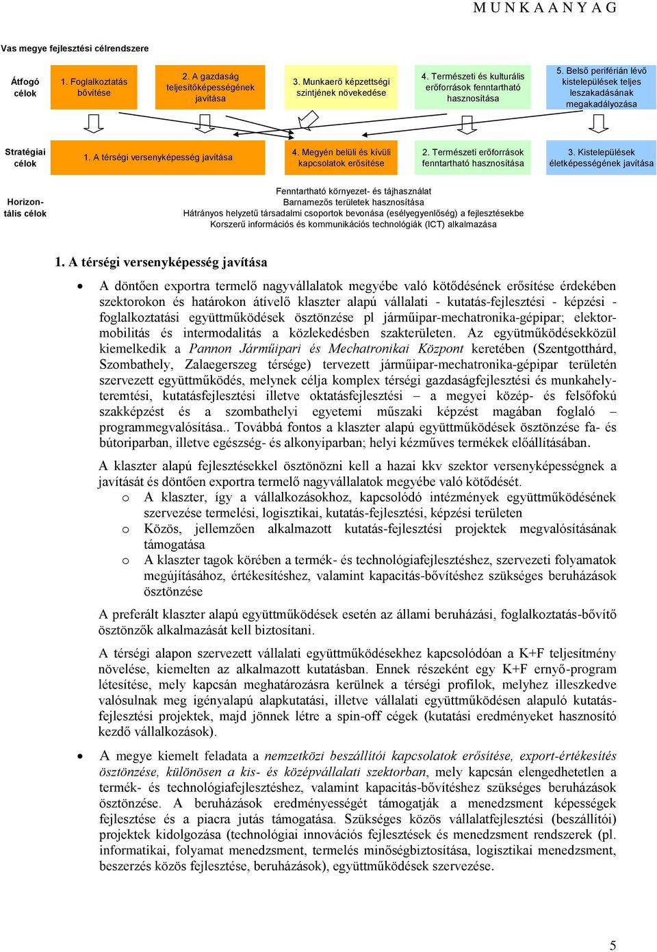 Megyén belüli és kívüli kapcslatk erősítése 2. Természeti erőfrrásk fenntartható hasznsítása 3.