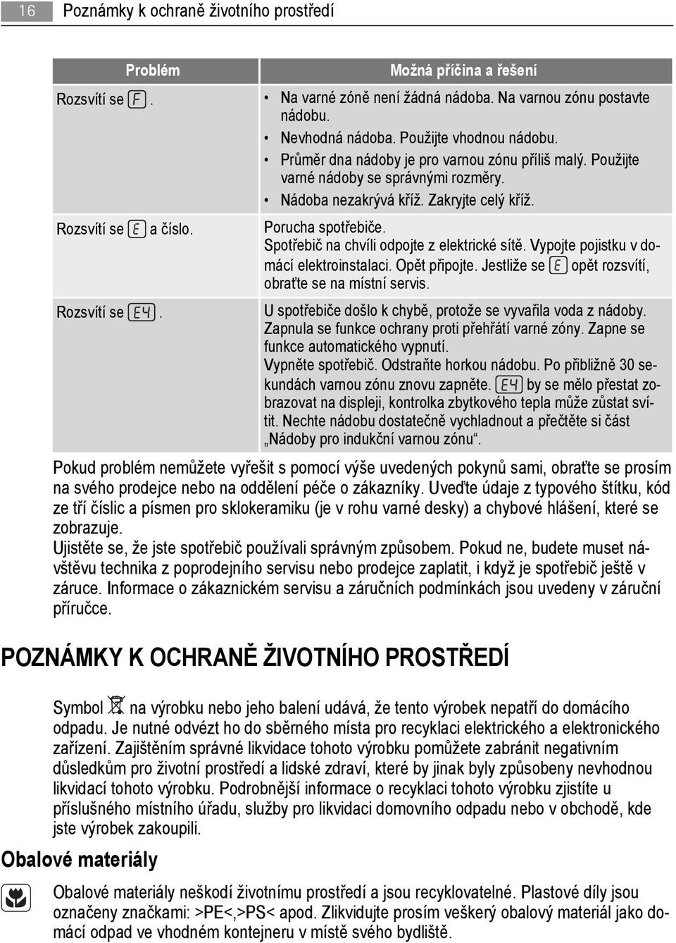 Spotřebič na chvíli odpojte z elektrické sítě. Vypojte pojistku v domácí elektroinstalaci. Opět připojte. Jestliže se opět rozsvítí, obraťte se na místní servis. Rozsvítí se.