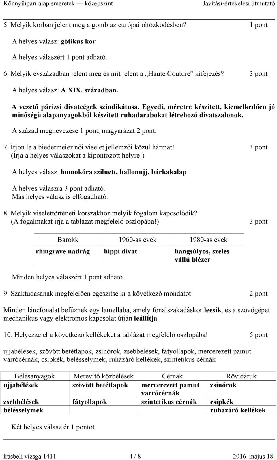 Egyedi, méretre készített, kiemelkedően jó minőségű alapanyagokból készített ruhadarabokat létrehozó divatszalonok. A század megnevezése 1 pont, magyarázat 2 pont. 7.