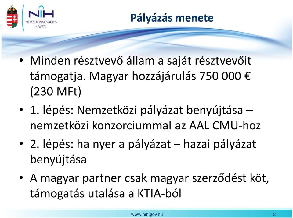 lépés: Nemzetközi pályázat benyújtása nemzetközi konzorciummal az AAL CMU-hoz 2.