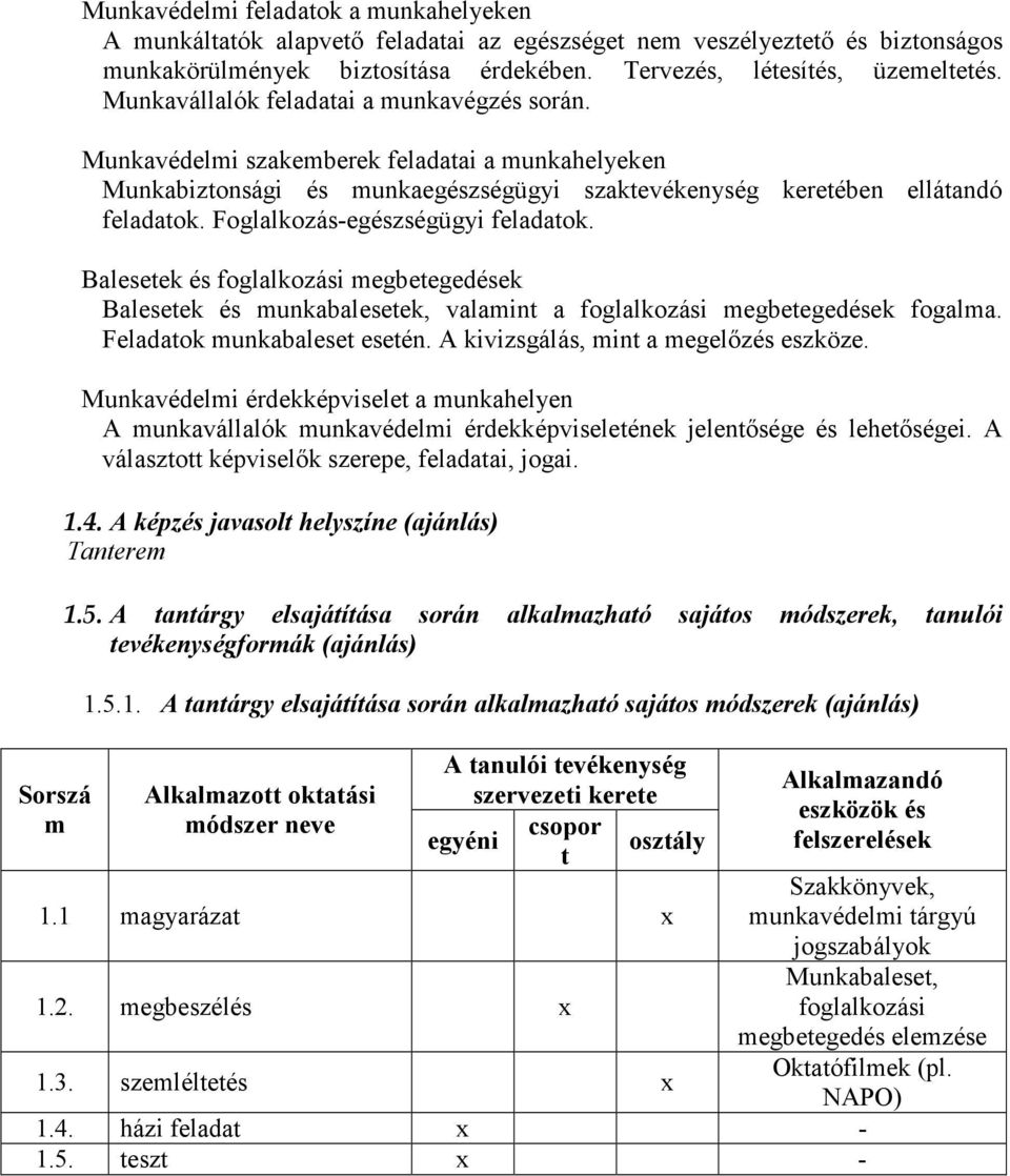 Munkavédelmi szakemberek feladatai a munkahelyeken Munkabiztonsági és munkaegészségügyi szaktevékenység keretében ellátandó feladatok. Foglalkozás-egészségügyi feladatok.