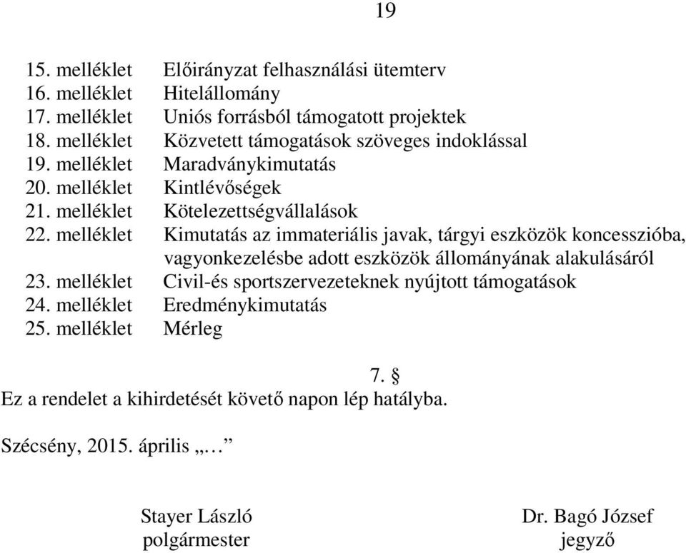 melléklet Kimutatás az immateriális javak, tárgyi eszközök koncesszióba, vagyonkezelésbe adott eszközök állományának alakulásáról 23.