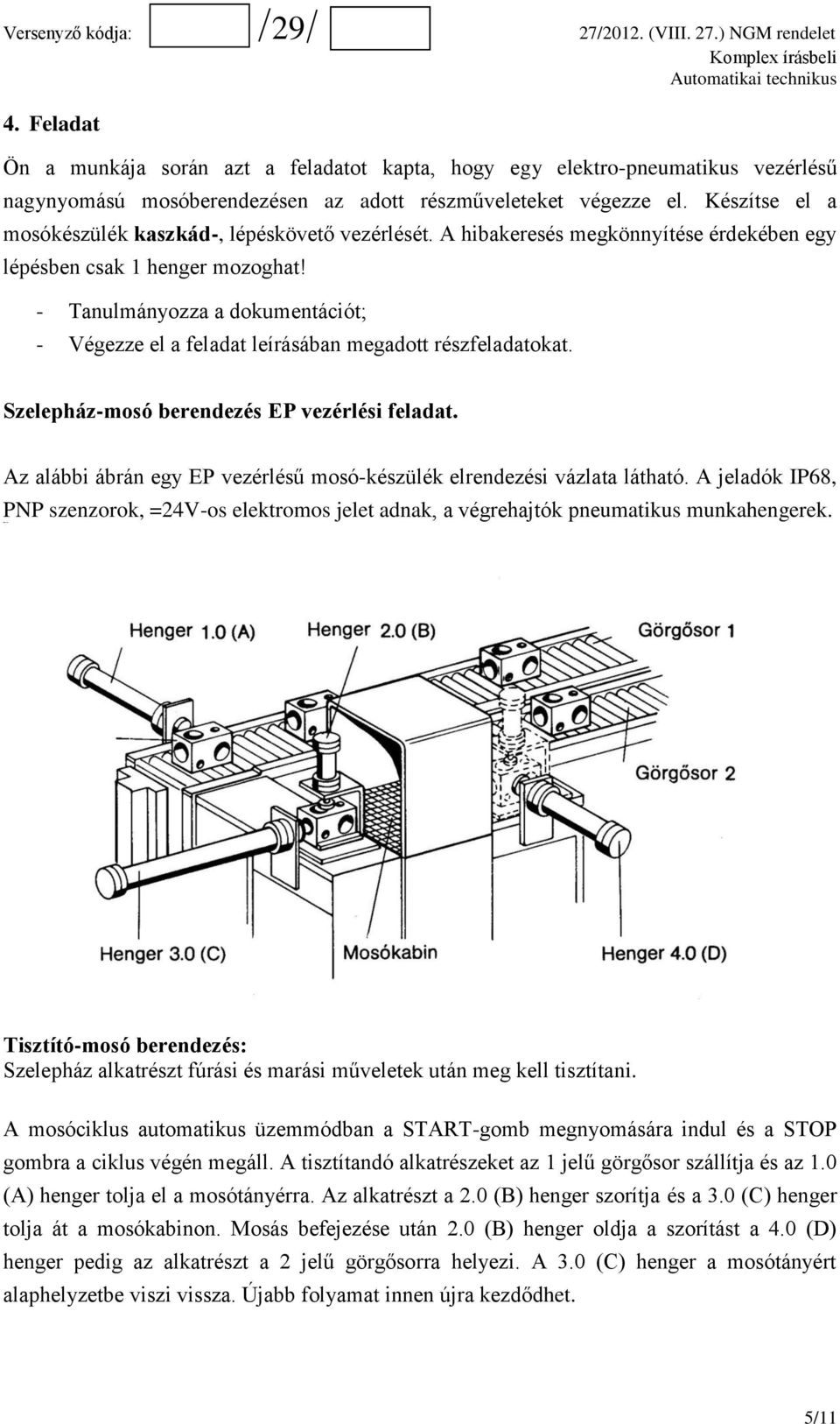 Tanulmányozza a dokumentációt; Végezze el a feladat leírásában megadott részfeladatokat. Szelepházmosó berendezés EP vezérlési feladat.