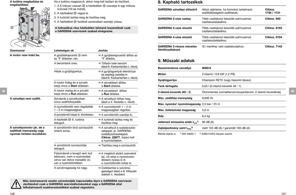 A turbinát lazítsa meg és tisztítsa meg. 4. A házfedelet X fordított sorrendben szerelje vissza. GARDENA 2-utas szelep Több csatlakozó készülék párhuzamos csatlakoztatásához. Cikksz.