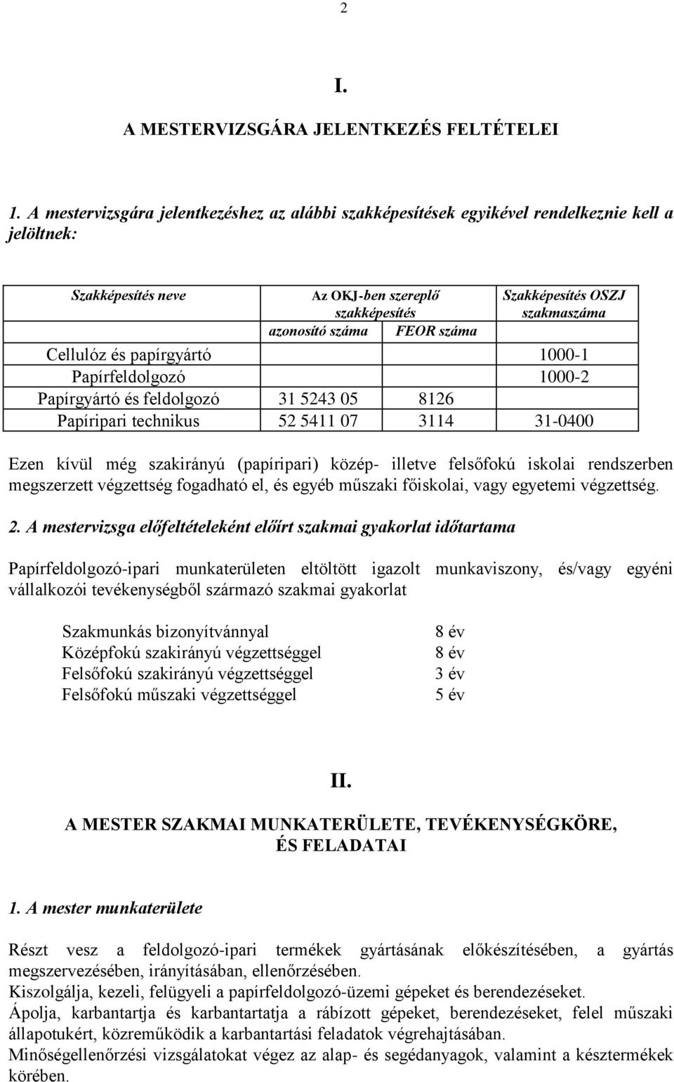 szakmaszáma Cellulóz és papírgyártó 1000-1 Papírfeldolgozó 1000-2 Papírgyártó és feldolgozó 31 5243 05 8126 Papíripari technikus 52 5411 07 3114 31-0400 Ezen kívül még szakirányú (papíripari) közép-