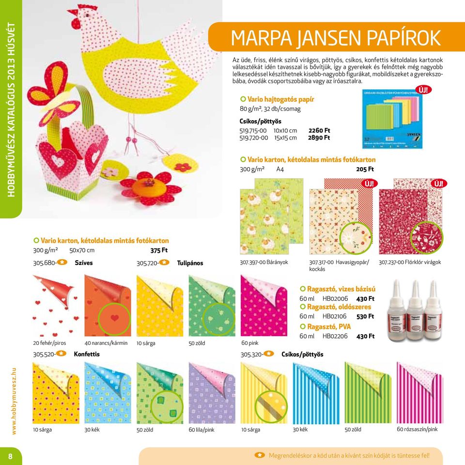 Vario hajtogatós papír 80 g/m², 32 db/csomag Csíkos/pöttyös 519.715-00 10x10 cm 2260 Ft 519.