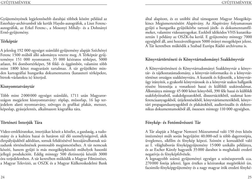 A Térképtár gyűjteménye 151 000 nyomtatott, 35 000 kéziratos térképet, 5000 atlaszt, 84 dombortérképet, 58 föld- és éggömböt, valamint több mint 1800 kötet magyarázót tartalmaz.