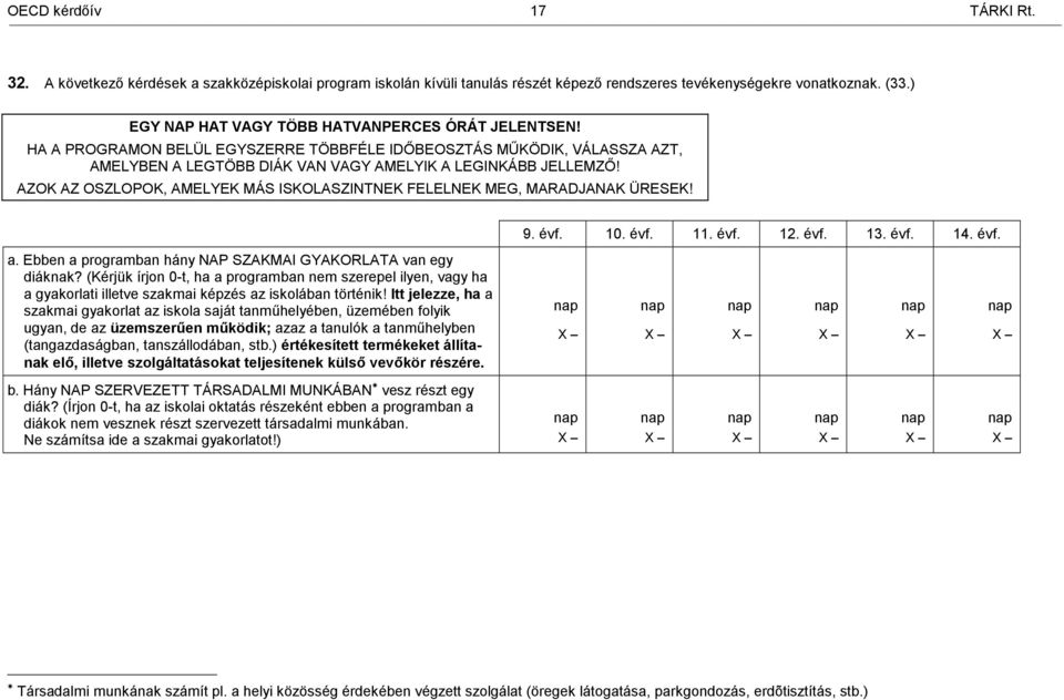 AZOK AZ OSZLOPOK, AMELYEK MÁS ISKOLASZINTNEK FELELNEK MEG, MARADJANAK ÜRESEK! a. Ebben a programban hány NAP SZAKMAI GYAKORLATA van egy diáknak?