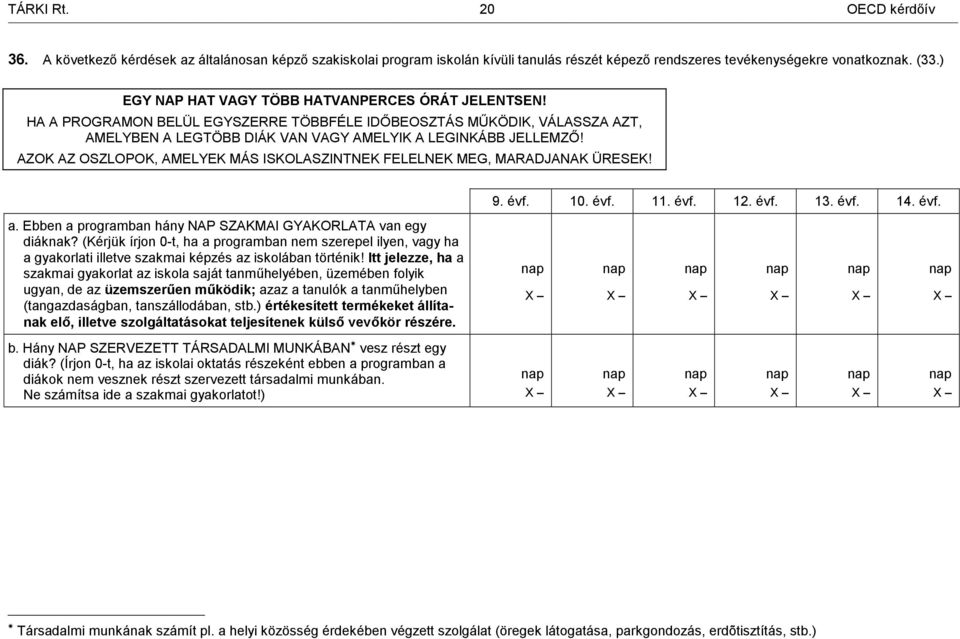 AZOK AZ OSZLOPOK, AMELYEK MÁS ISKOLASZINTNEK FELELNEK MEG, MARADJANAK ÜRESEK! a. Ebben a programban hány NAP SZAKMAI GYAKORLATA van egy diáknak?