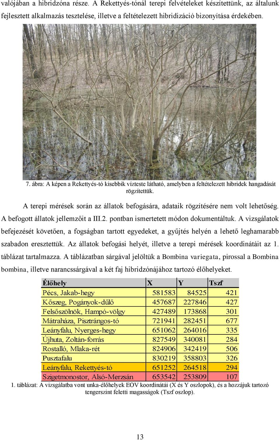 A befogott állatok jellemzőit a III.2. pontban ismertetett módon dokumentáltuk.