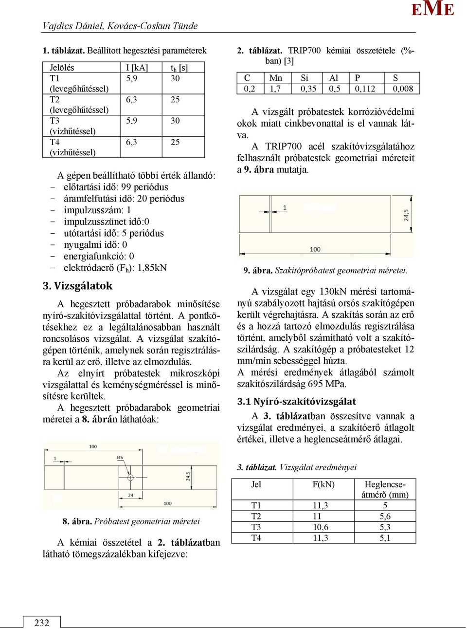 - előtartási idő: 99 periódus - áramfelfutási idő: 20 periódus - impulzusszám: 1 - impulzusszünet idő:0 - utótartási idő: 5 periódus - nyugalmi idő: 0 - energiafunkció: 0 - elektródaerő (F h ):